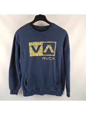 RVCA Hoodie Mens Large Blue Graphic Pockets Crewneck